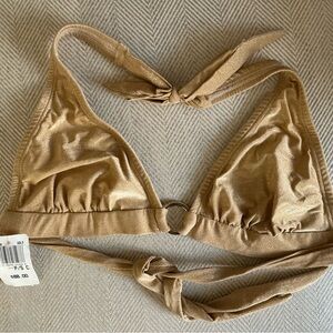Shoshanna Swimwear Gold Bikini Top, Adjustable Straps, Gold Ring, NEW with Tag